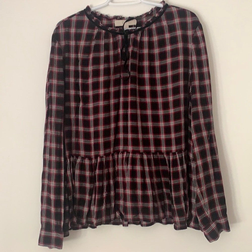 LOFT Women’s XL Plaid Long Sleeve Peplum Blouse